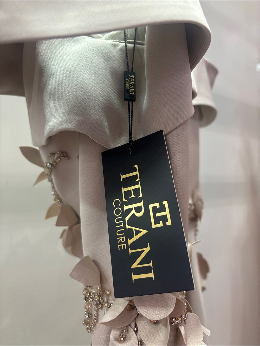 Terani Couture 5317 Taupe Off-Shoulder Evening Gown with Floral Appliqué - Picture 11 of 11
